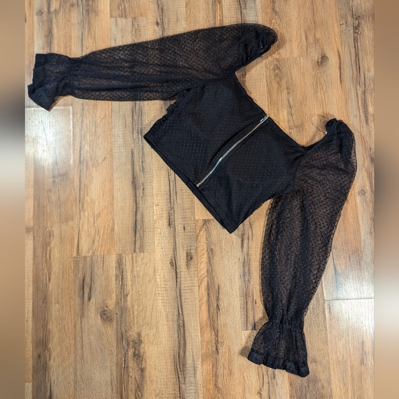 Black Polka Dot Sheer Long Sleeve Top - Picture 4 of 4